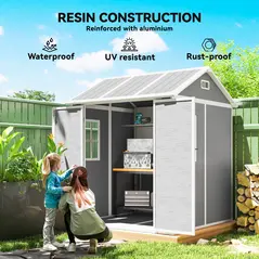 Outsunny 6 x 6ft Garden Shed with Floor, Window, Lockable Doors and Vents, Wood Effect Resin Tool Shed for Outdoor Patio, Grey - 5