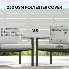 Outsunny 5 Piece Metal Garden Furniture Sofa Set with Thickened Cushions, Loveseat, 2 Armchairs, 2 Coffee Tables, Light Grey - 6