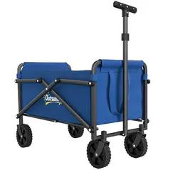 Outsunny 41L Festival Trolley on Wheels, Compact Garden Folding Trolley Cart, 60kg Heavy Duty Collapsible Foldable Wagon with Adjustable Handle and Carrying Bag for Beach, Camping, Festival, Blue - 1