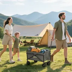 Outsunny 41L Festival Trolley on Wheels, Compact Garden Folding Trolley Cart, 60kg Heavy Duty Collapsible Foldable Wagon with Adjustable Handle and Carrying Bag for Beach, Camping, Festival, Grey - 2