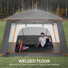 Outsunny 4-6 Man Camping Tent, Double Layer Tunnel Tent with Porch, Living Area and 2 Bedrooms, Sewn in Groundsheet, 3000mm Waterproof and UPF 30+, Portable with Bag, Grey - 6