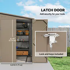 Outsunny 5 x 9ft Galvanised Metal Garden Shed with Foundation Kit, Outdoor Lean-to Shed, Tool Storage House with Lockable Doors, Gloves and 2 Air Vents for Patio, Garden, Brown - 7