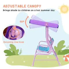 Outsunny 4PCs Kids Garden Furniture Set w/ 2 Seater Garden Swing Chair with Adjustable Canopy, Childrens Table and Chair Set with Parasol, for Toddler Girls 3-6 Years Old - 6