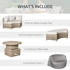 Outsunny 5 Pieces Outdoor PE Rattan Round Garden Daybed with Cushions, Aluminium Patio Furniture Set Lounge Chair Conversation Sofa Set with Liftable Coffee Table and Protect Cover, Grey - 4