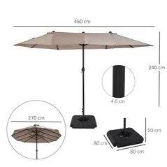 Outsunny 4.6m Garden Parasol Double-Sided Sun Umbrella Patio Market Shelter Canopy Shade with Weight Base, Tan - 3