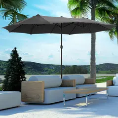 Outsunny 4.6M Sun Umbrella Canopy Double-sided Crank Sun Shade w/ Cross Base Grey - 2