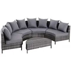 Outsunny 5 Pieces Rattan Garden Furniture Set, 4 Seater Half-Round Garden Sofa Set with Thickened Cushions, Wicker Conservatory Furniture with 4 Chairs, Rattan Coffee Table and Pillows, Grey - 1