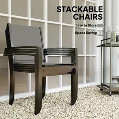 Outsunny 5 Piece Garden Furniture Set, Garden Dining Set with Round Table and 4 Stackable Chairs, Steel Frame, for Outdoor, Patio, Terraces, Dark Grey - 4