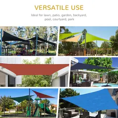 Outsunny 4x4x4m Triangle Sun Shade Sail, Outdoor UV Protection HDPE Canopy, Patio Deck Shelter with Steel Rings and Ropes, Grey - 8