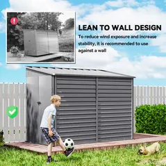 Outsunny 5 x 9ft Galvanised Metal Garden Shed with Foundation Kit, Outdoor Lean-to Shed, Tool Storage House with Lockable Doors, Gloves and 2 Air Vents for Patio, Garden, Grey - 6