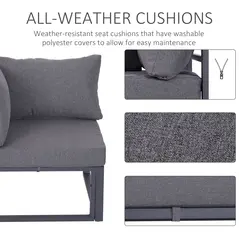 Outsunny 6 PCs Outdoor Indoor Sectional Corner Sofa Set Thick Padded Cushions Aluminium Frame 5 Seaters 1 Coffee Table Grey - 4