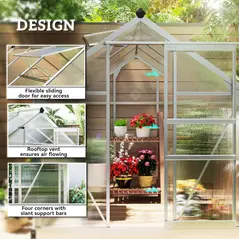 Outsunny 6 x 8ft Walk-In Greenhouse, with Sliding Door - Clear - 4