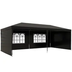 Outsunny 6 x 3 m Party Tent Gazebo Marquee Outdoor Patio Canopy Shelter with Windows and Side Panels Black - 1