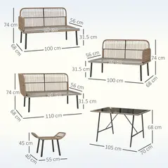 Outsunny 6 Piece Rattan Garden Furniture Set, 8 Seater Garden Corner Sofa with Cushions and Glass Top Table, Sectional Outdoor Furniture Conservatory Set for Patio, Cream White - 3