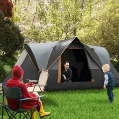Outsunny 5-6 Man Dome Camping Tent - Light Grey and Black - 2