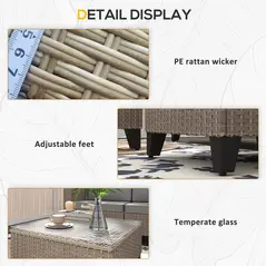 Outsunny 5-Piece Rattan Patio Furniture Set with Corner Sofa, Footstools, Coffee Table, for Poolside, Brown - 8