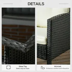 Outsunny 5 Seater Rattan Garden Furniture Set, 6 Piece Garden Sofa Set, Armchairs, 3-Seater Sofa, Footstools, Glass Dining Table, Cushions, Wicker Outdoor Furniture for Conservatory Patio, Cream - 6