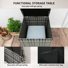 Outsunny 6 Pieces Rattan Garden Furniture Set, 7 Seater Wicker Outdoor Furniture Set with Storage Tea Table & Side Table, Sectional Garden Sofa Set with Cushions, Grey - 7