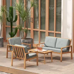 Outsunny 4-Piece Wooden Garden Furniture Set with Cushions - Teak - 8