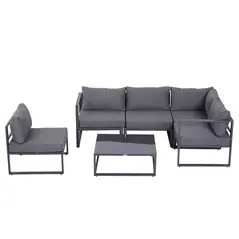 Outsunny 6 PCs Outdoor Indoor Sectional Corner Sofa Set Thick Padded Cushions Aluminium Frame 5 Seaters 1 Coffee Table Grey - 9
