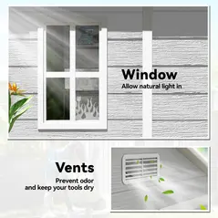 Outsunny 6 x 5ft Garden Shed, Plastic Shed with Floor, Window, Lockable Doors and Vents, Wood Effect Resin Tool Shed for Outdoor Patio, Light Grey - 7