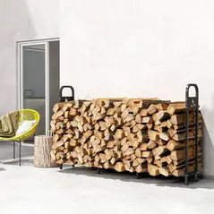 Outsunny 6.5 FT Steel Firewood Log Rack with 300 kg Capacity, Heavy Duty Indoor Outdoor Fireplace Wood Storage Shelf, Log Holder/Stand with Extra Support Legs, Decorative Bonfire Pattern, Black - 7