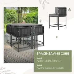 Outsunny 4-Seater Rattan Cube Garden Furniture Set with Cushions - Charcoal Grey - 7