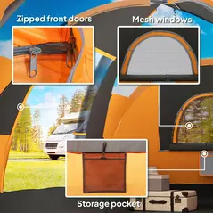 Outsunny 5-6 Man Dome Camping Tent - Orange - 8