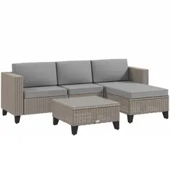 Outsunny 5-Piece Rattan Patio Furniture Set with Corner Sofa, Footstools, Coffee Table, for Poolside, Brown - 1