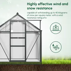 Outsunny 6 x 4ft Polycarbonate Greenhouse, Large Walk-In Green House with Slide Door and Window, Garden Plants Grow House with Aluminium Frame and Foundation, Grey - 7