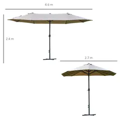 Outsunny 4.6M Sun Umbrella Canopy Double-sided Crank Sun Shade w/ Cross Base Khaki - 3