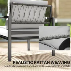 Outsunny 5 Piece Metal Garden Furniture Sofa Set with Thickened Cushions, Loveseat, 2 Armchairs, 2 Coffee Tables, Light Grey - 8