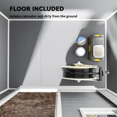 Outsunny 6 x 4ft Garden Shed, Plastic Shed with Floor, Window, Lockable Door and Vents, Wood Effect Resin Tool Shed for Outdoor, Grey - 6