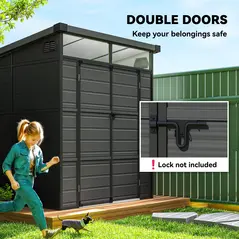 Outsunny 6 x 6ft Outdoor Storage Shed, Plastic Garden Shed with Windows and Air Vents, Outdoor Resin Tool Shed with Latch Doors for Garden, Deck, Dark Grey - 7