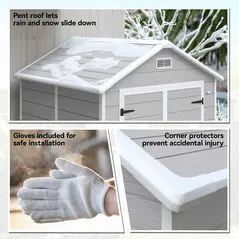 Outsunny 6 x 5ft Garden Shed, Plastic Shed with Floor, Window, Lockable Doors and Vents, Wood Effect Resin Tool Shed for Outdoor Patio, Light Grey - 9