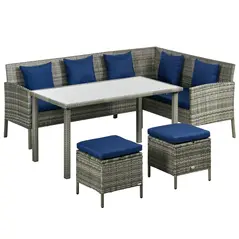 Outsunny 5 Pieces Rattan Garden Furniture Set with Dining Table, Cushions - Dark Blue - 1