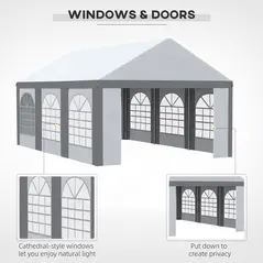 Outsunny 6 x 4m Galvanised Party Tent, Marquee Gazebo with Sides, Six Windows and Double Doors, for Parties, Wedding and Events - 5