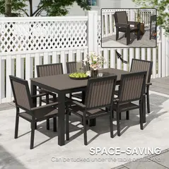 Outsunny 6 Seater Garden Dining Set with Stackable Chairs, Aluminium Frame, Rectangular Plastic Top, Garden Furniture Set, Outdoor Dining Table and Chairs for Patio, Balcony, Poolside, Brown - 5