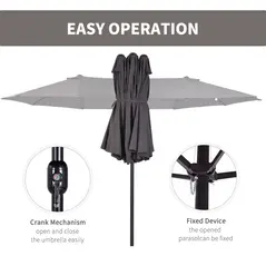 Outsunny 4.6m Garden Parasol Double-Sided Sun Umbrella Patio Market Shelter Canopy Shade Outdoor Grey - 5