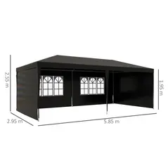 Outsunny 6 x 3 m Party Tent Gazebo Marquee Outdoor Patio Canopy Shelter with Windows and Side Panels Black - 3