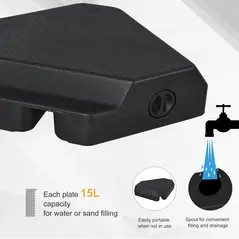 Outsunny 4PCs Fillable Parasol Base Weights with Steel Cross Base Garden Umbrella Stand 60L Water or 72kg Sand Filled Weights Plastic Black - 4