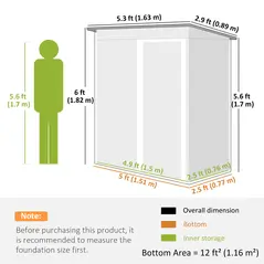 Outsunny 5 x 3ft Garden Storage Shed with Sliding Door and Sloped Roof Outdoor Equipment Tool, Light Grey - 3