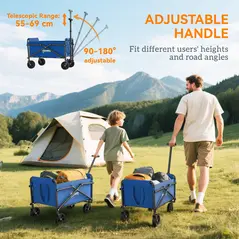 Outsunny 41L Festival Trolley on Wheels, Compact Garden Folding Trolley Cart, 60kg Heavy Duty Collapsible Foldable Wagon with Adjustable Handle and Carrying Bag for Beach, Camping, Festival, Blue - 8