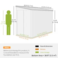 Outsunny 5 x 9ft Galvanised Metal Garden Shed with Foundation Kit, Outdoor Lean-to Shed, Tool Storage House with Lockable Doors, Gloves and 2 Air Vents for Patio, Garden, Grey - 3