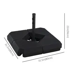 Outsunny 4PCs Fillable Parasol Base Weights with Steel Cross Base Garden Umbrella Stand 60L Water or 72kg Sand Filled Weights Plastic Black - 3
