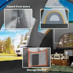 Outsunny 5-6 Man Dome Camping Tent - Light Grey and Black - 8