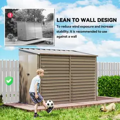 Outsunny 5 x 9ft Galvanised Metal Garden Shed with Foundation Kit, Outdoor Lean-to Shed, Tool Storage House with Lockable Doors, Gloves and 2 Air Vents for Patio, Garden, Brown - 6