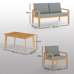 Outsunny 4-Piece Wooden Garden Furniture Set with Cushions - Teak - 3