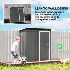 Outsunny 5 x 3ft Garden Storage Shed with Sliding Door and Sloped Roof Outdoor Equipment Tool, Light Grey - 6