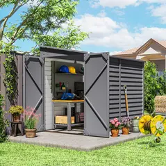 Outsunny 5 x 9ft Galvanised Metal Garden Shed with Foundation Kit, Outdoor Lean-to Shed, Tool Storage House with Lockable Doors, Gloves and 2 Air Vents for Patio, Garden, Grey - 2